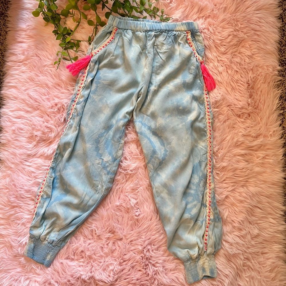Skemo Kids Jelly Aqua‎ Ocean Tie Dye Pink Tassels Embroidery Jogger Pants Sz S